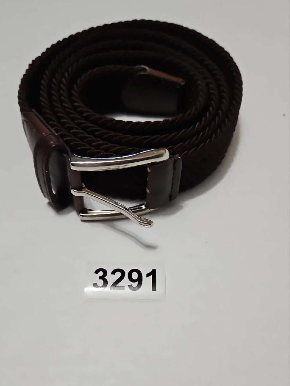 Bulliant Men’s Dark Brown Braided Stretch Belt with Silver Buckle Size 47